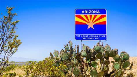 Welcome to Arizona sign and cactus